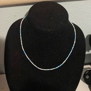 Necklace, blue, and white